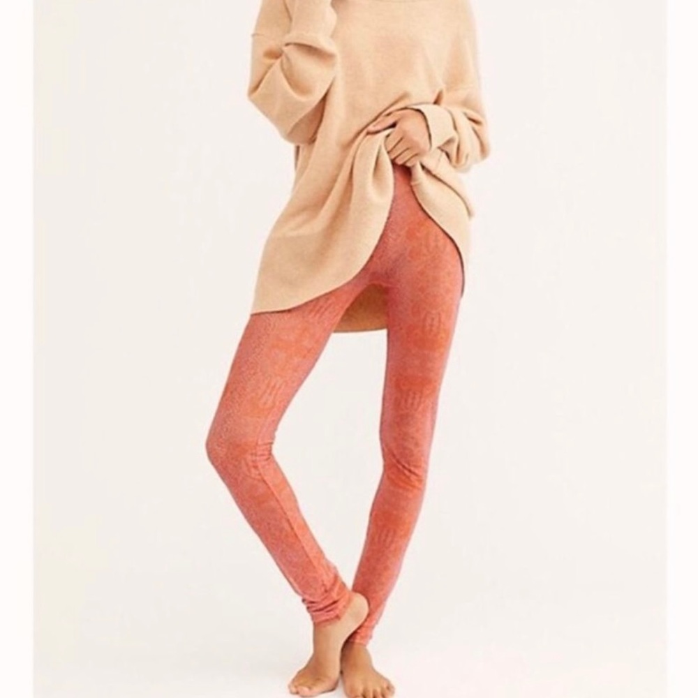 Free People Mot Mesh Leggings- Orange Snakeskin